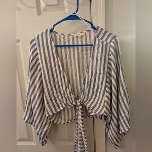 Le Lis Women's Gray/White Striped     OverShirt